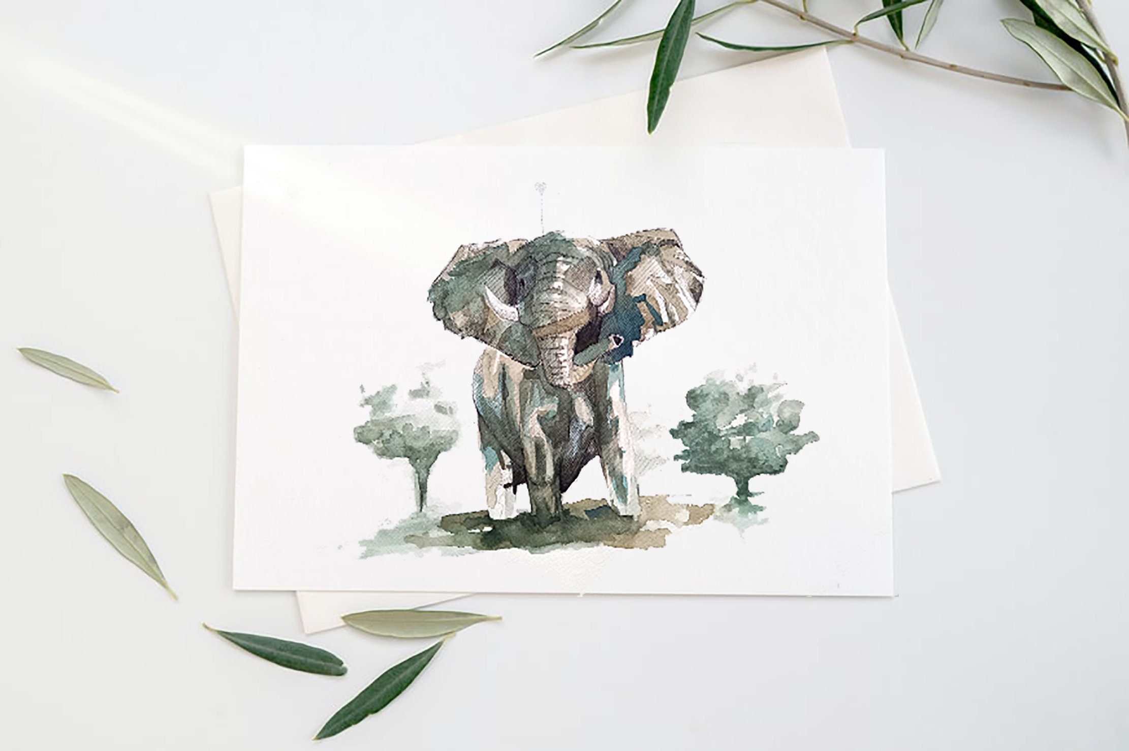 Peinture Originale d'éléphant. Non Imprimée Aquarelle Colorée Par Clément Besème, Illustration d'ani