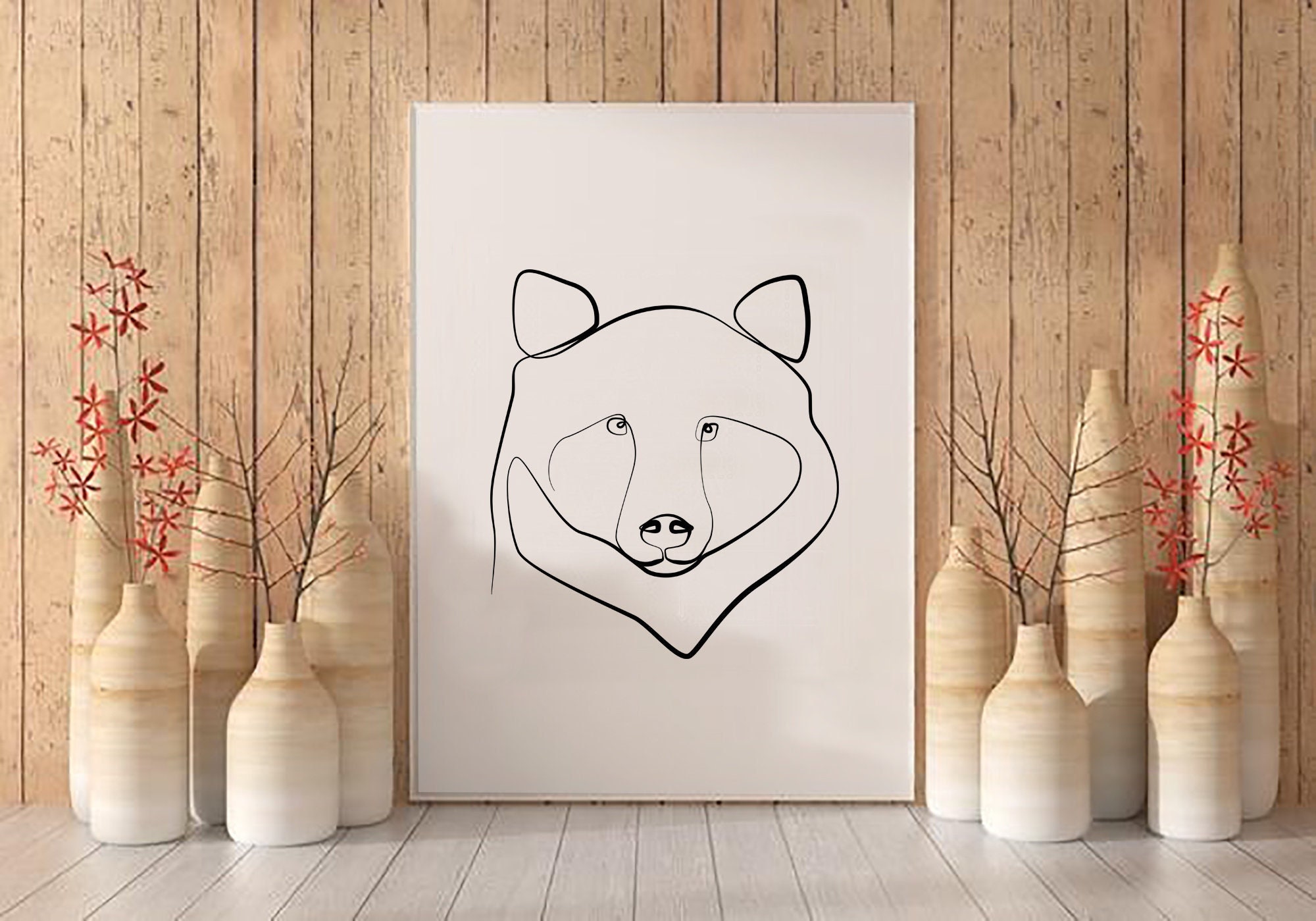 Dessin d'un Trait Ours, Art Imprimé Animaux, Illustration, Affiche Ligne Abstraite, Minimaliste Natu