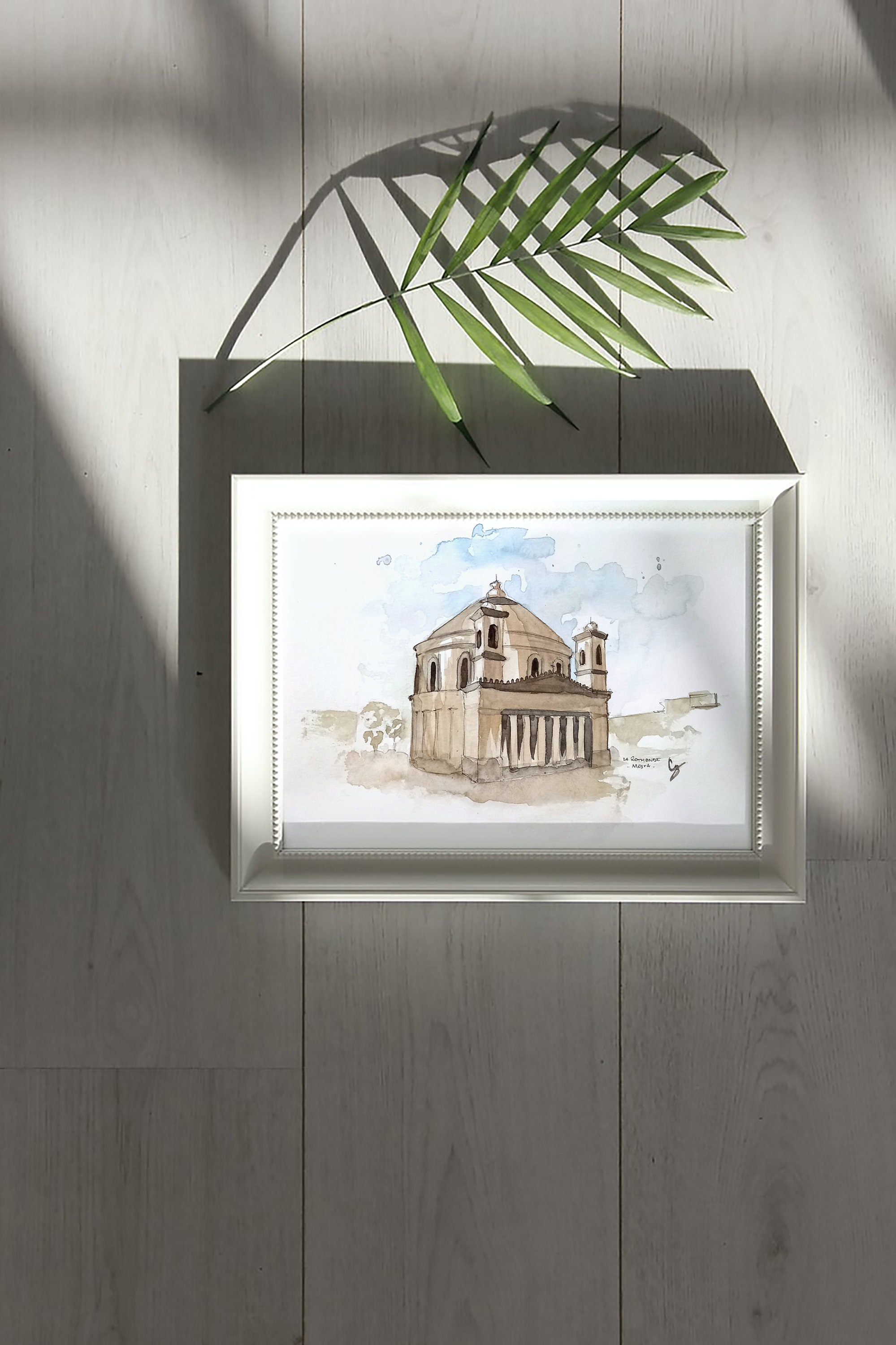 Mosta Rotunda, Aquarelle Originale de Clément Besème, Architecture, Décor Mur Art, Illustration, à L