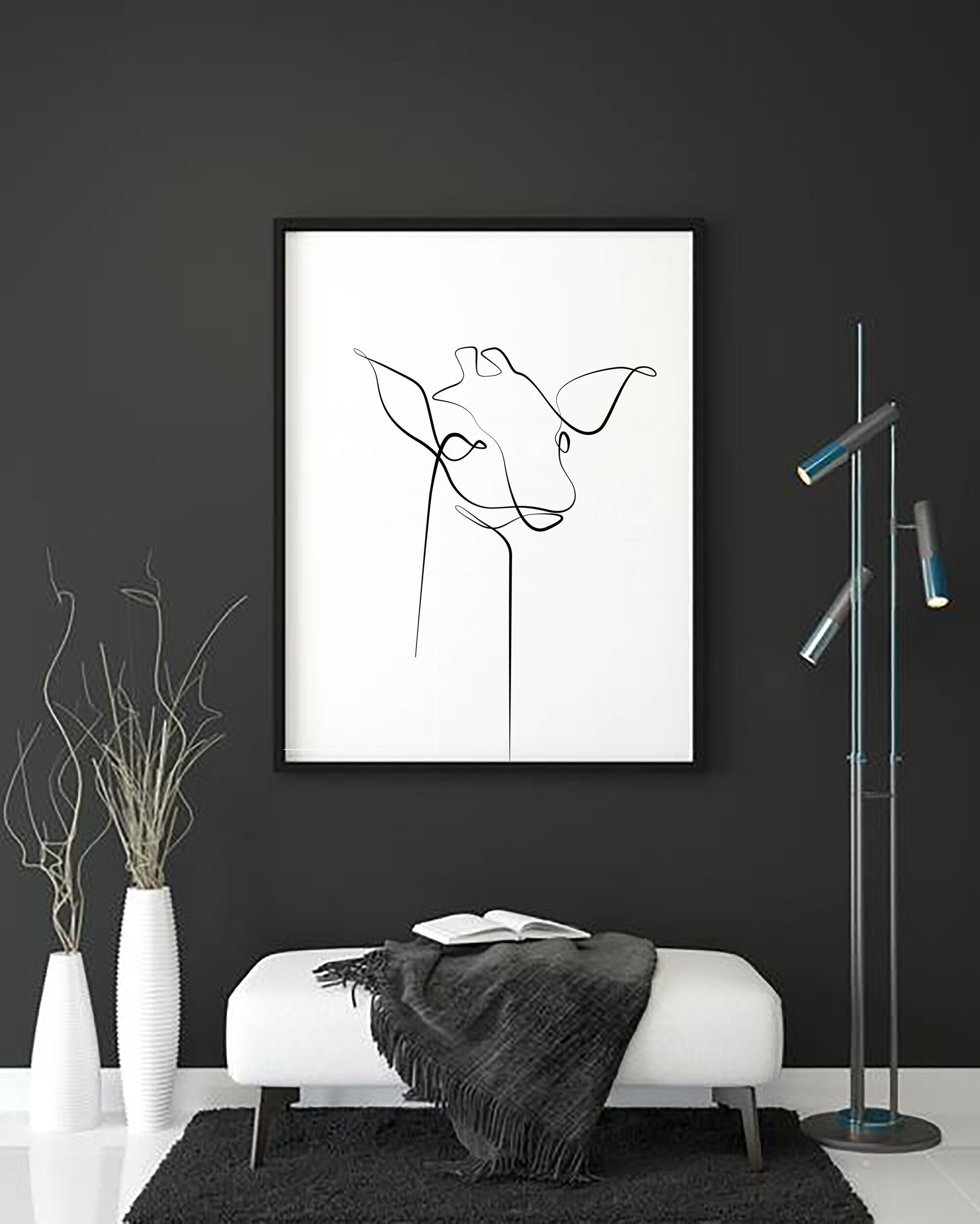 Dessin d'un Trait de Girafe, Art Imprimable d'animaux, Illustration, Affiche Ligne Abstraite, Minima