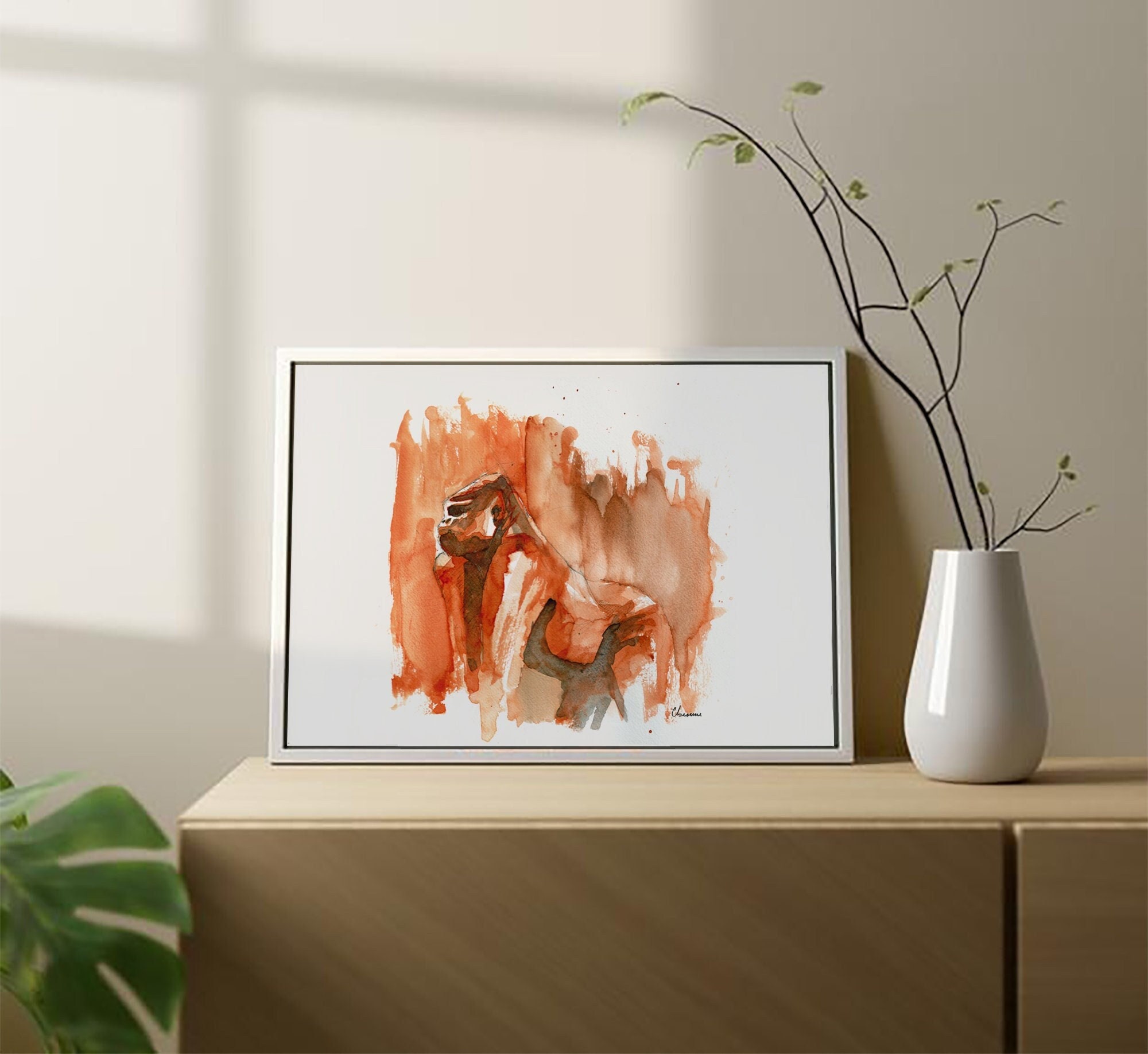 Peinture Originale d'un Gorille Terre Brulée, Non Imprimée Aquarelle et Pointes Fines Par Clément Be