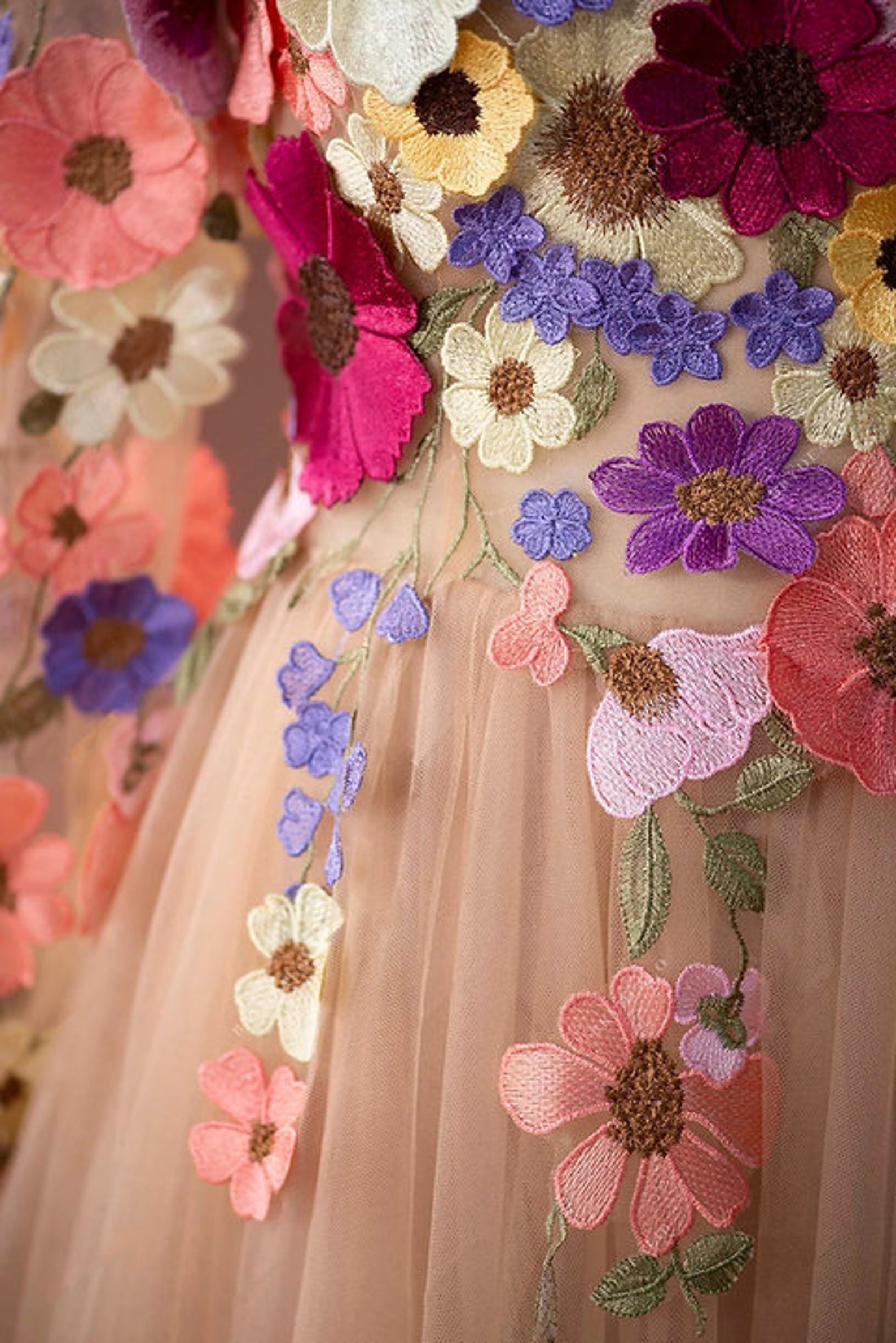 Floral 3d Dress White