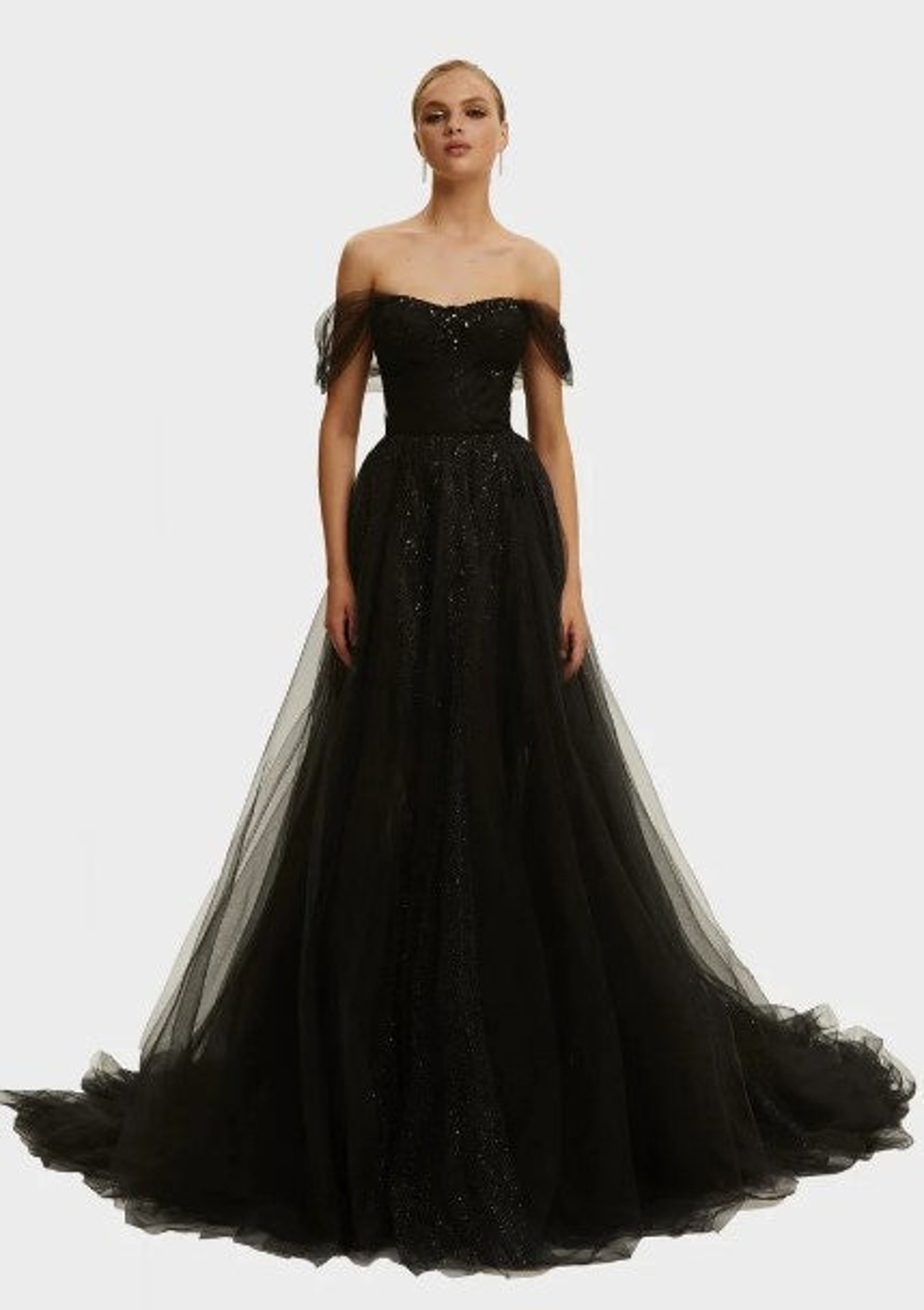 Black Wedding Gown off Shoulder Long Tulle Dress Corset Tulle Etsy