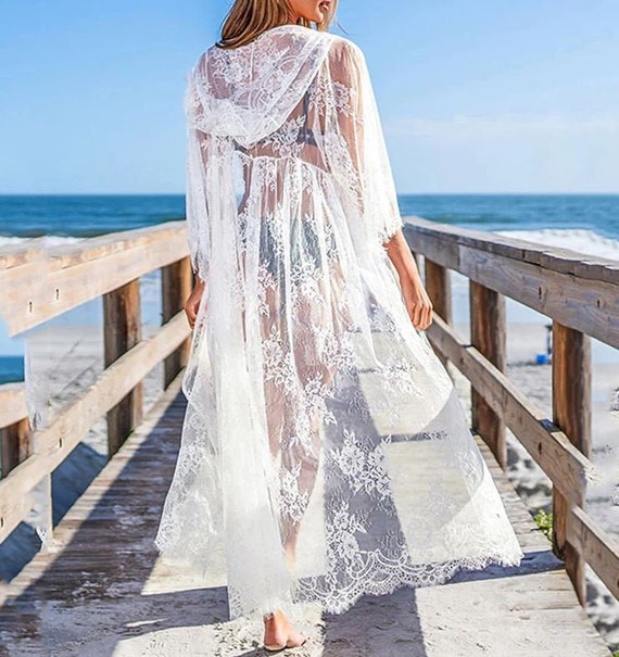 white lace kimono beach cover up