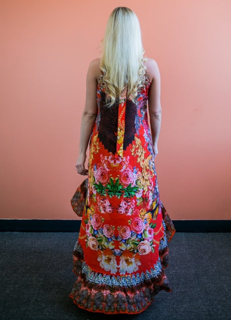 Red Silk Sun Dress Halter Neck Pure Silk Ruffled Bottom - Etsy