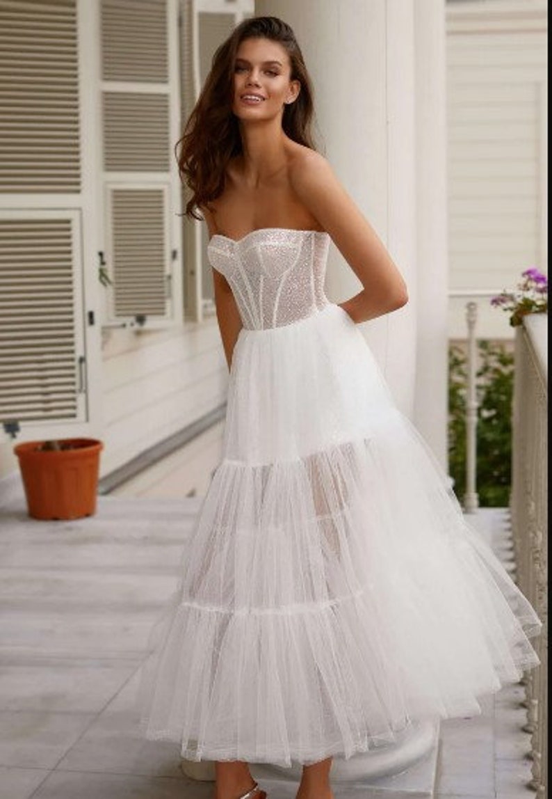 Sleeveless Sparkly White Tulle Tea Length Dress Glitter White Etsy