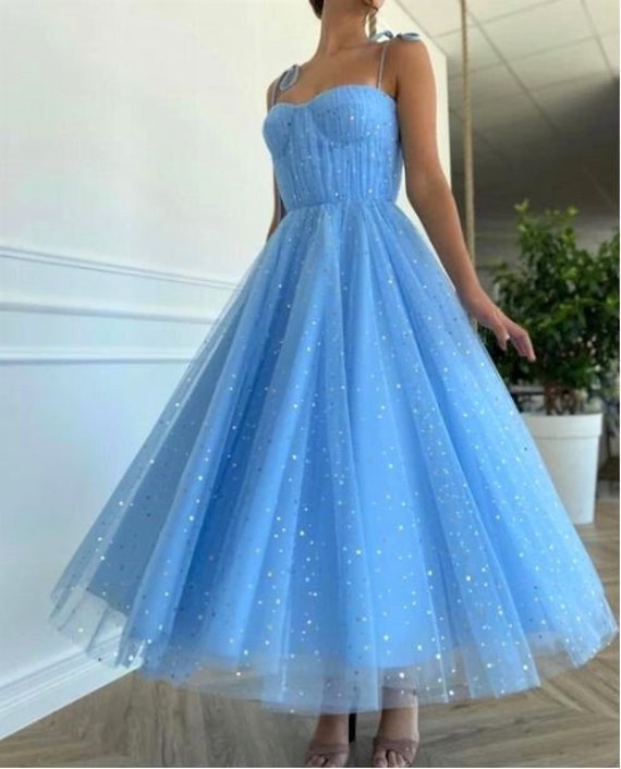 Blue Draped Bustier Prom Dress Star 
