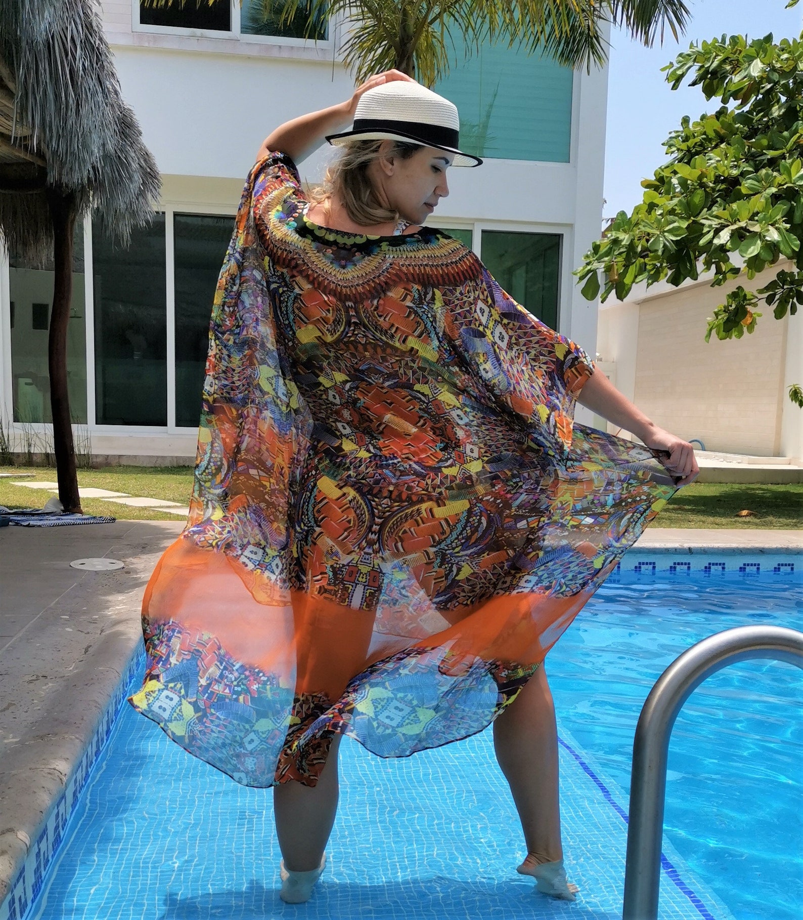 sheer kaftan dress