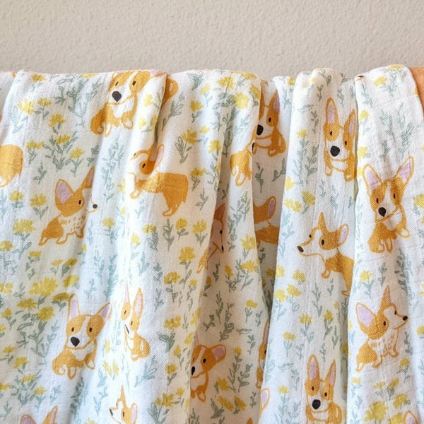 47x47 4-Layer Bamboo Organic Cotton Toddler/baby Summer Blanket / Blanket for AC room/ Silky Soft/Baby Gift - corgi