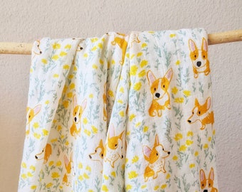 47x47 Bamboo Organic Cotton Baby Swaddle Summer Blanket Silky Soft/Stroller Blanket/Nursing Cover/Baby Gift - corgi