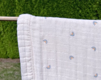 47x47 4-Layer Bamboo Organic Cotton Toddler/baby Summer Blanket / Blanket for AC room/ Silky Soft/Baby Gift - rainbow
