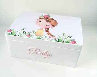 Boîte personnalisée de souvenir de bébé, boîte personnalisée de mémoire en bois, boîte de souvenir de bébé de fille, cadeau de nouveau de bébé, cadeau de baptême, cadeau de douche de bébé