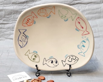 Ceramic Plate, Funny Fish Art Decor, Food Safe Glaze Dish