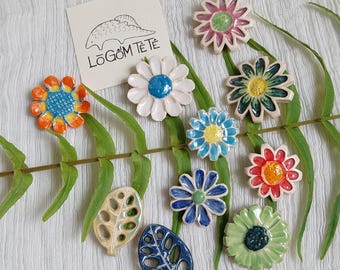 Floral Ceramic Pins, Carved Flower Leaf Brooches, Bag Hat Backpack Decoration
