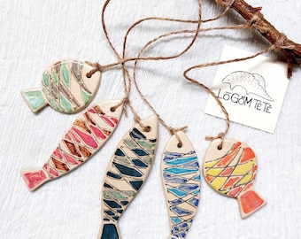 Handmade Ceramic Fish Wind Chime, Colorful Glazed Outdoor Garden Decoration