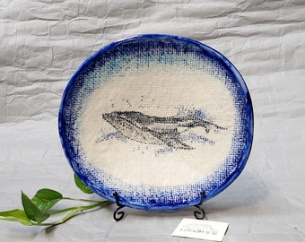 Ceramic Whale Plate, Dot Art Home Decor, Food Safe Dish