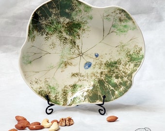 Ceramic Lotus Leaf Plate, Art Decor Dish, Food Safe Glaze