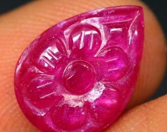 5.25 Carat Natural Ruby Carved Gemstone, Pear shape Ruby Flower Carving Stone, Ruby Gemstone, Carved Gemstone 14x10x4 mm