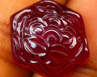 Natural Ruby  Mughal Art Carved, Top Quality 19.70 Ct  Handmade Ruby Carved, July Birthstone, Gift For Her 17x14x7 mm