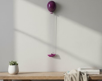 Lila Glitzer Harz Ballon Wandskulptur Moderne Kunst Handgefertigte Wanddekoration Zuhause Schlafzimmer Büro Kinderzimmer