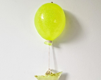 Escultura de globo pop amarillo neón, decoración 3D, arte para el hogar, decoración de resina, decoración de pared con globos