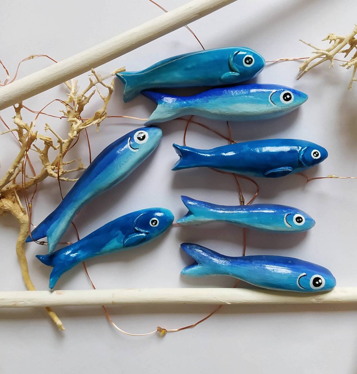 ONE CERAMIC SARDINE, Handmade, Anchovie Magnets, Hand-molded