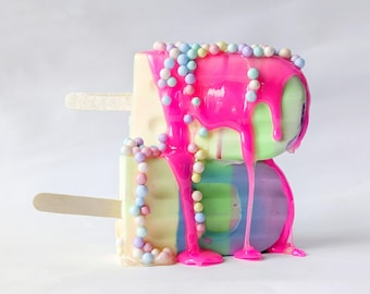 Neon Pop Art, popsicle sculpture, 3D sculpture, resin popsicle statue Funky resin sculpture Ice creams, replica food display, Modern art
