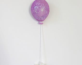 Purple glitter decorative balloon made of ceramic powder, handmade pop art, original gift idea, unique popart wall decoration, new born gift
