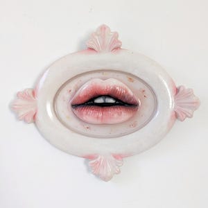 surreal pop art, realistic red mouth in clay, 3d lip sculpture, Pop Art with Red Lips - Unique Handmade Wall Decoration, OOAK sculpture