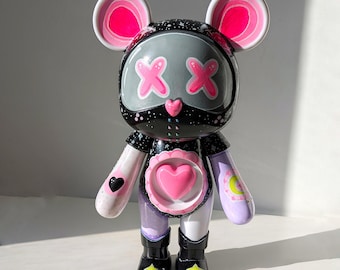 Estatua decorativa de oso Bearbrick con grafiti funky, arte pop contemporáneo Bearbrick, escultura de dopamina, colección de arte pop, juguete de arte