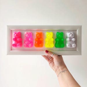 Big Gummy Bears, pop art painting, home decoration, candy wall art, funny 3d art, rainbow fake pop candy, giant fake candies pop art