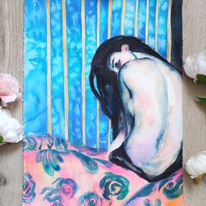 Acquerello dipinto a mano, arte moderna, arte Ritratto di donna originale e firmato, illustrazione acquerello, disegno decorazione murale
