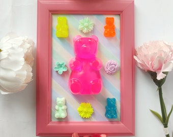 Gummy bears, pop art painting, home decoration, candy wall art, epoxy art, rainbow bears, fake food, Decorative fake sweets, Gummy pop