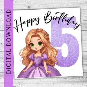 Personalisierte Age Princess Inspired DIGITAL Karte. Süße Tochter, Enkelin Geburtstagsgeschenk. Digitaler PNG PDF Download