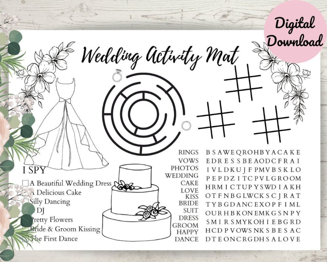 Printable Wedding Activity Mat. Kids Table Colouring. Children's ...
