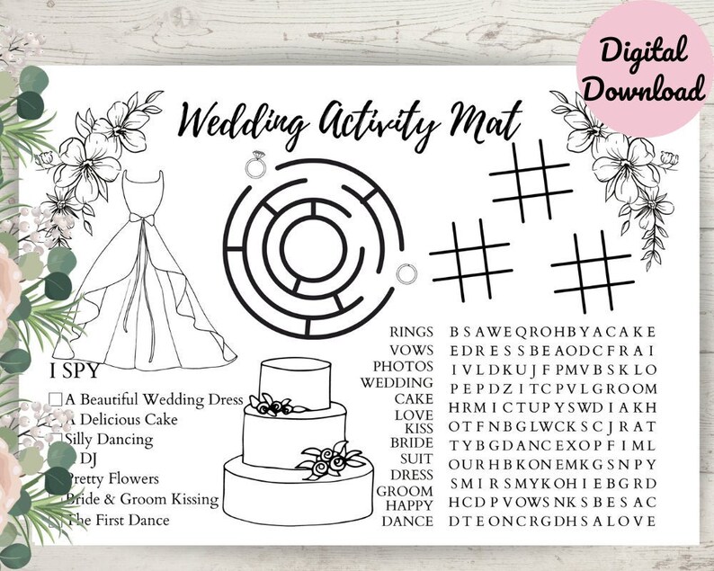 Printable Wedding Activity Mat. Kids Table Colouring. Children's ...