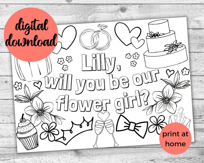 Will You Be My Flower Girl DIGITAL Colouring Page and Card. PRINTABLE ...
