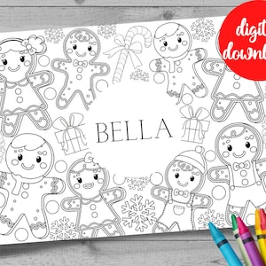 Kids Christmas Colouring Page. Gingerbread Christmas Eve Box Inspiration. Childrens Stocking Filler. Xmas Printable. Digital Table Decor