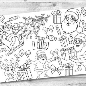 Kids Personalised Christmas Colouring Place Setting. Childrens Santa Xmas Eve Box Filler. Christmas Party Decor. Kids digital Colouring