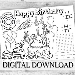 DIGITALER Download Geburtstagskuchen Malseite. Kinderfest Taschenfüller. Spiele für Jungen und Mädchen. Digitale Ausmalaktivität