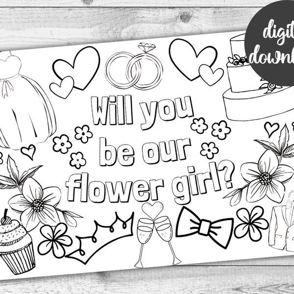 Will You Be My Flower Girl Printable Colouring Page. Instant Download Flower Girl Proposal. Print Yourself