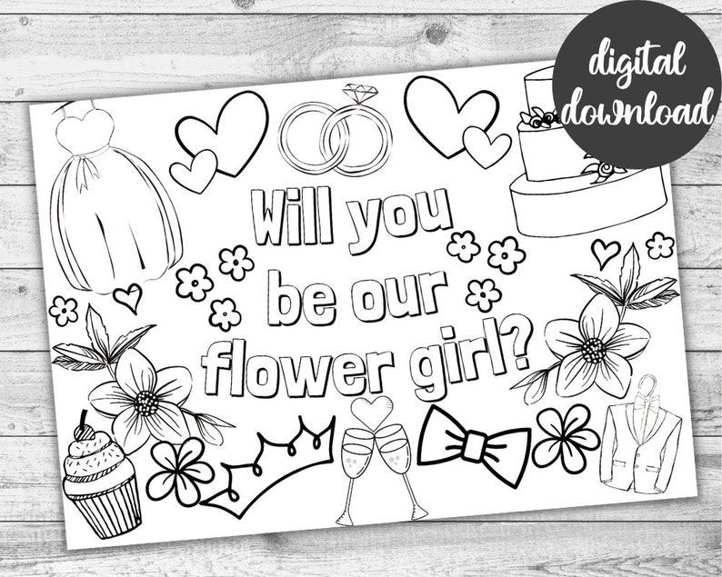 Will You Be My Flower Girl Printable Colouring Page. Instant Download Flower Girl Proposal. Print Yourself 画像 1