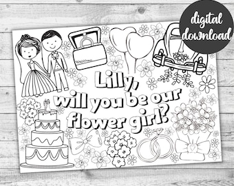 Will You Be My Flower Girl Printable Colouring Page. Will You Be My Bridesmaid Gift for Kids. Digital Wedding Party Proposal