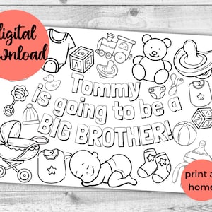 I&#39;m Going To Be A Big Brother. Personalised New Baby DIGITAL Announcement. Baby Shower Ideas. Kids Colouring Activity. New Sibling Gift.