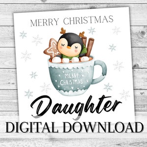 Tochter Weihnachten Rentier DIGITAL Karte. Niedliches druckbares Geschenk. SOFORTIGER DOWNLOAD Weihnachtsgrüße