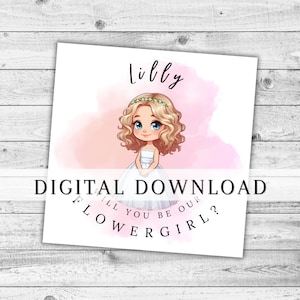 Carte NUMÉRIQUE de proposition personnalisée de demoiselle d'honneur. Fille de dessin animé serez-vous notre cadeau imprimable de fille d'honneur. Carte de mariage à TÉLÉCHARGEMENT IMMÉDIAT