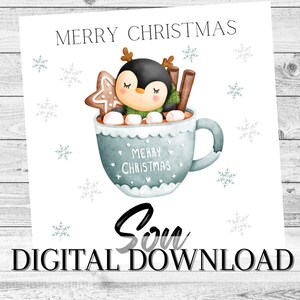 Son Christmas Santa DIGITAL card. Cute Printable Gift. INSTANT DOWNLOAD Seasons Greetings