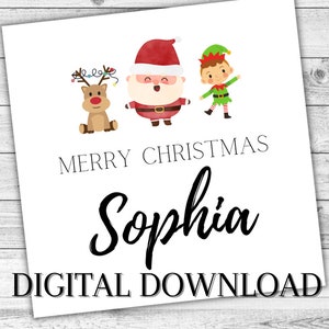 Personalised Christmas DIGITAL card. Santa, Elf, Reindeer Printable Gift. INSTANT DOWNLOAD Seasons Greeting