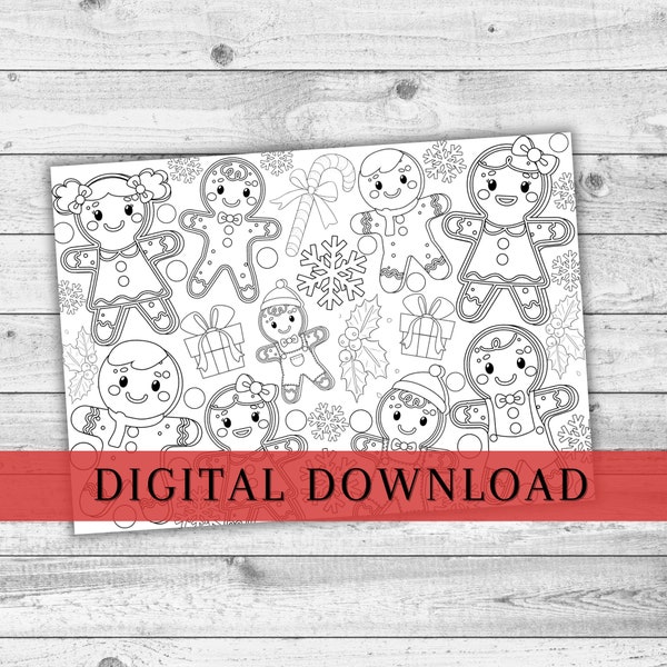 Kids Christmas Colouring Page. Gingerbread Christmas Eve Box Inspiration. Childrens Stocking Filler. Xmas Printable. Digital Table Decor