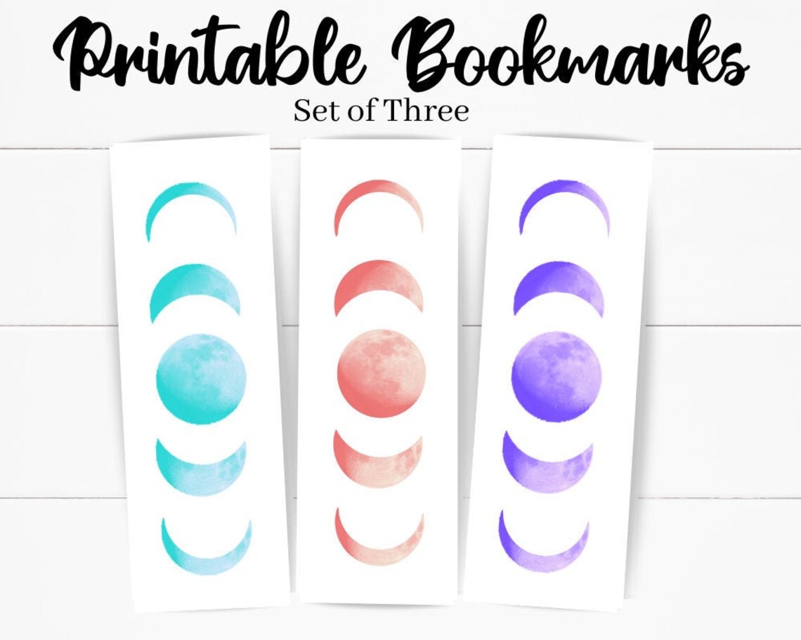 Printable Bookmarks Moon Phase Bookmarks Set of Three Luna Etsy